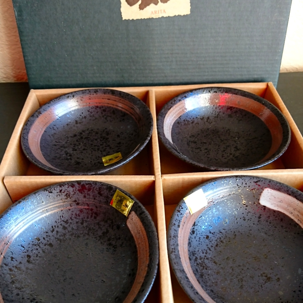 Beautiful Japanese Kafuh Rice Bowls, set of four, K.C. Trading Co. Earthenware